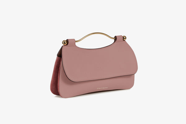 Strathberry Mini Crescent Leather Shoulder Bag in Blush Rose